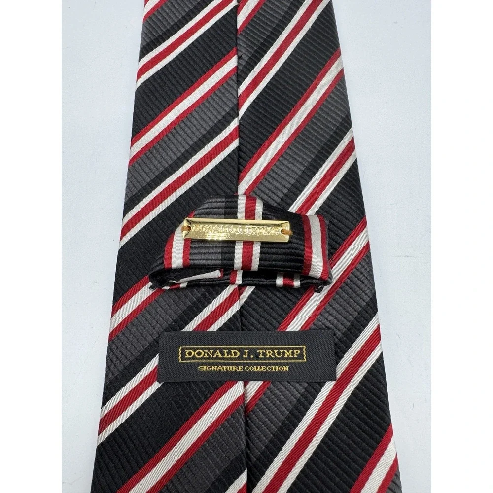 Donald Trump Signature Tie Men Silk Striped Black White Red Power Standard